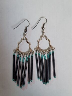 Boho Turquoise and Black Dangle Earrings
